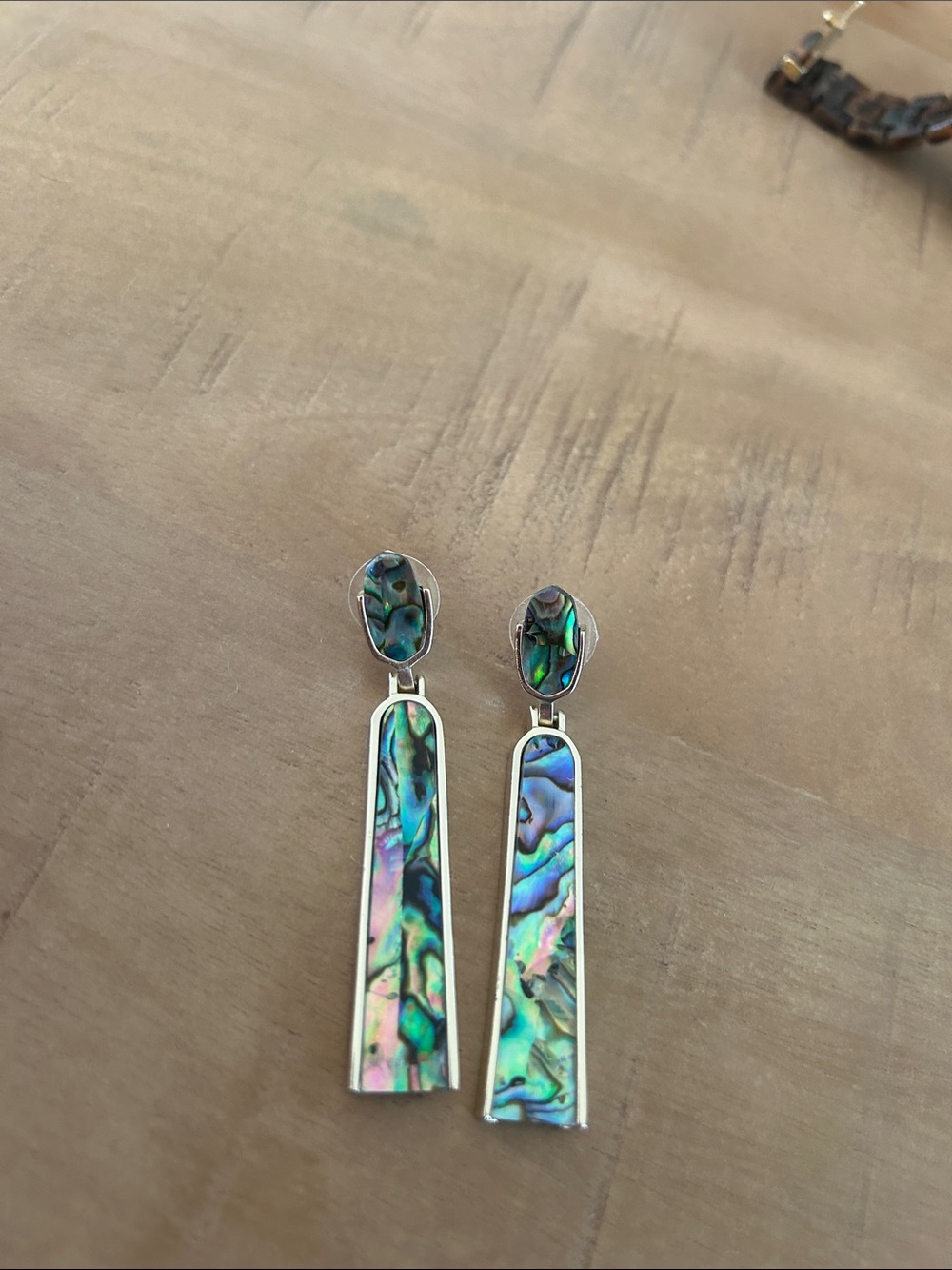 Kendra Scott Iridescent Abalone Drop Earrings - Green Blue Purple - Picture 4 of 4